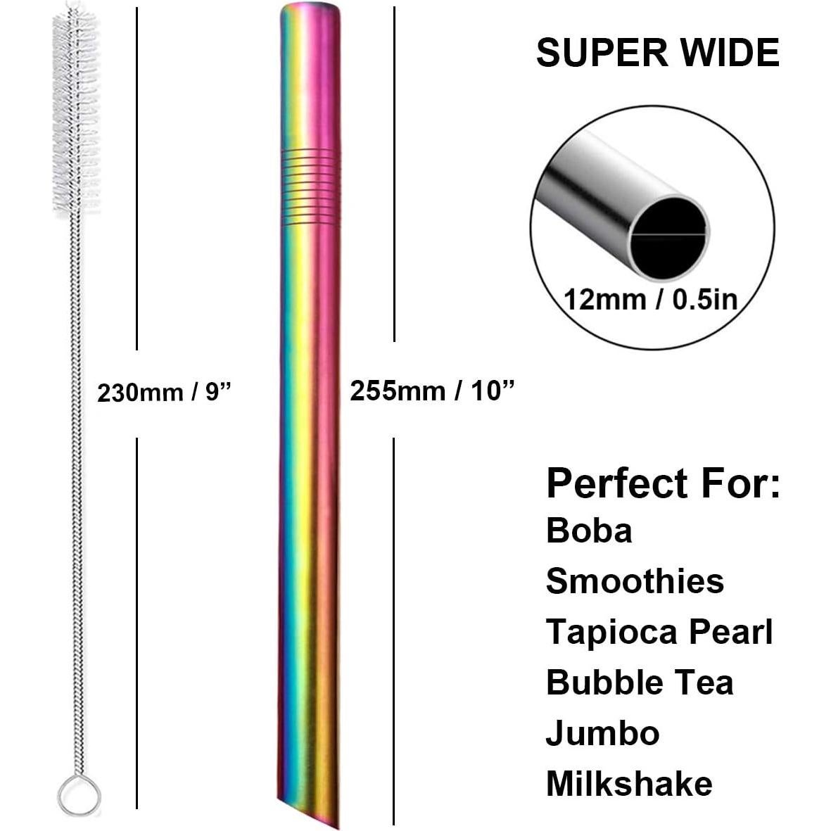 Popotes Reutilizables Morneve de Acero Inoxidable 10" para Boba