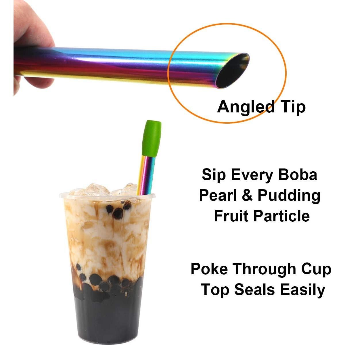 Popotes Reutilizables Morneve de Acero Inoxidable 10" para Boba