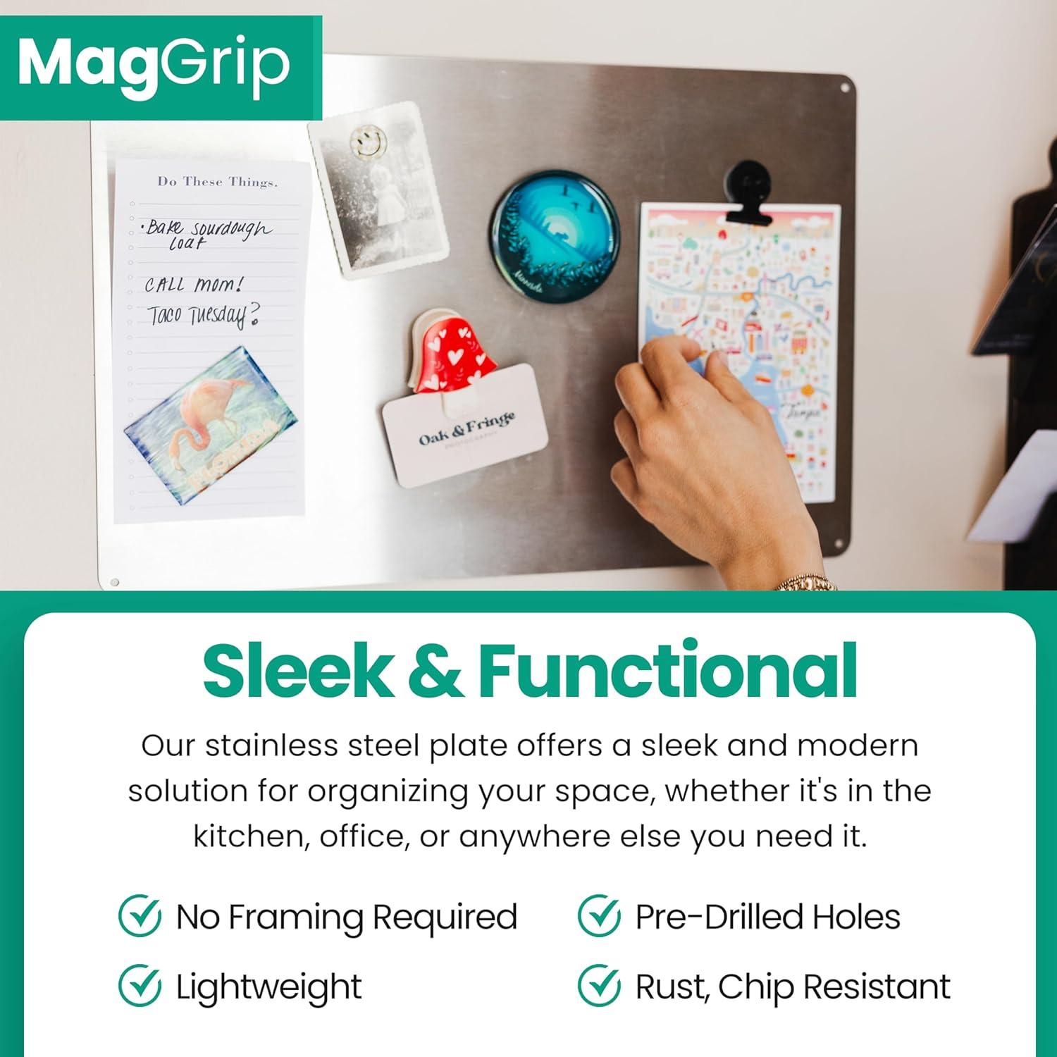 Placa Magnética Acero Inoxidable MagGrip 22.86x16.51cm Adhesiva
