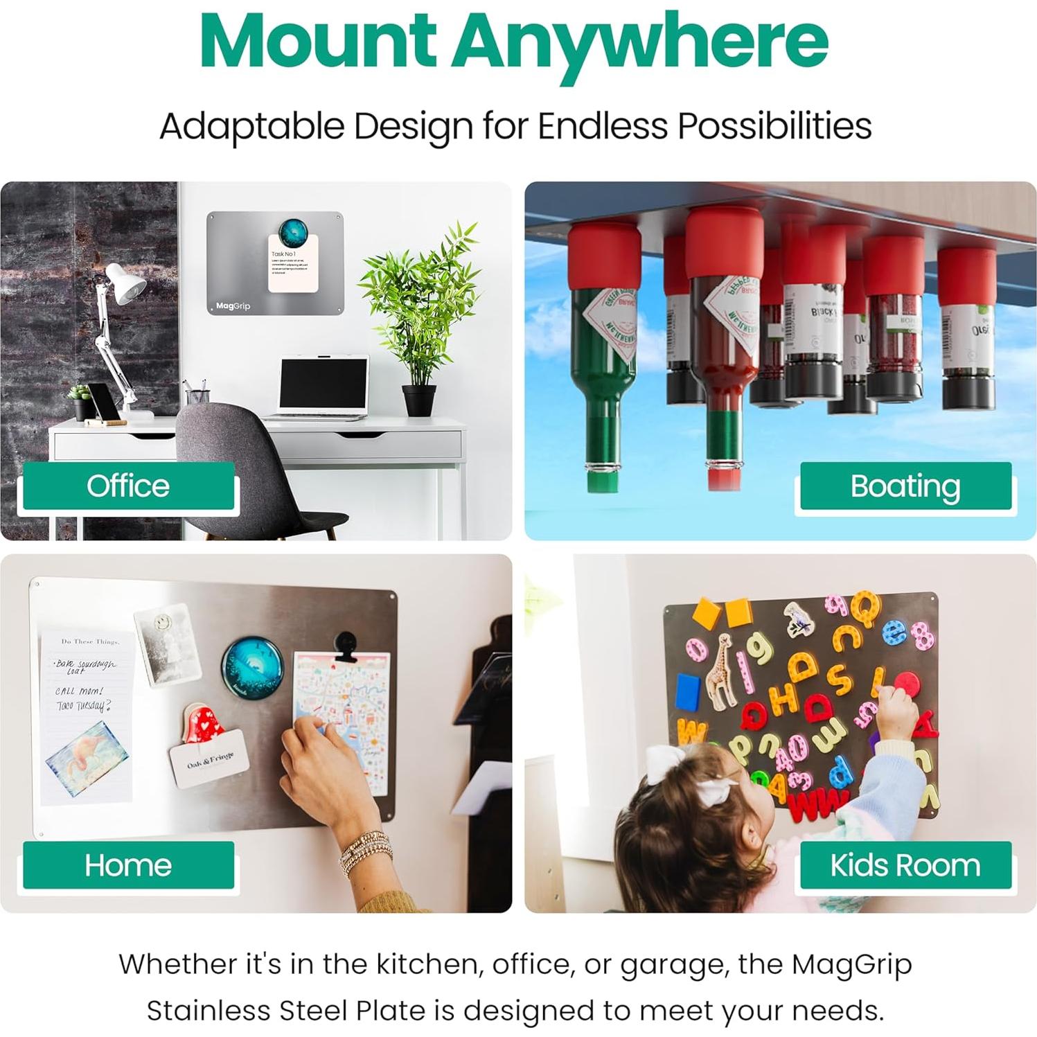 Placa Magnética Acero Inoxidable MagGrip 22.86x16.51cm Adhesiva