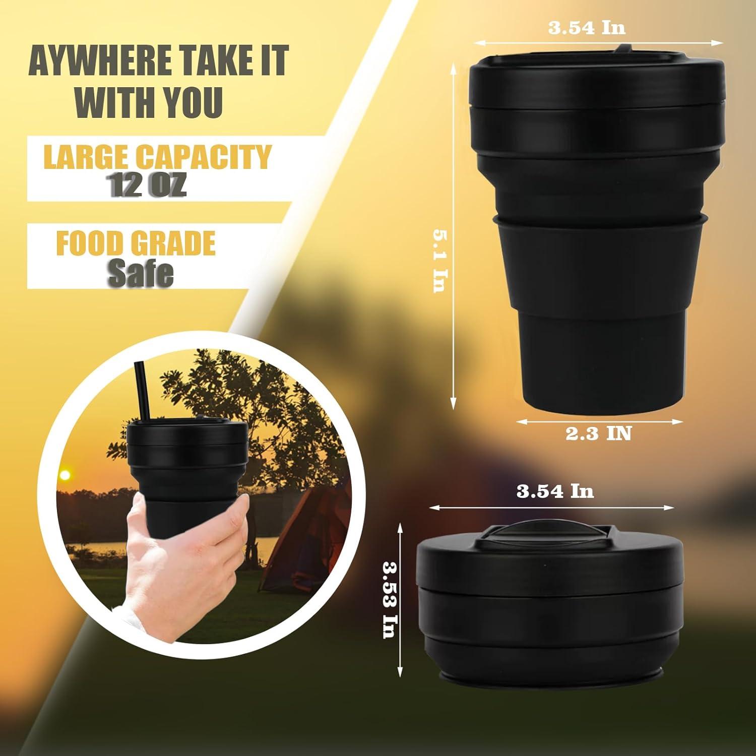 Taza de viaje colapsable Venwalk 350ml silicona negra