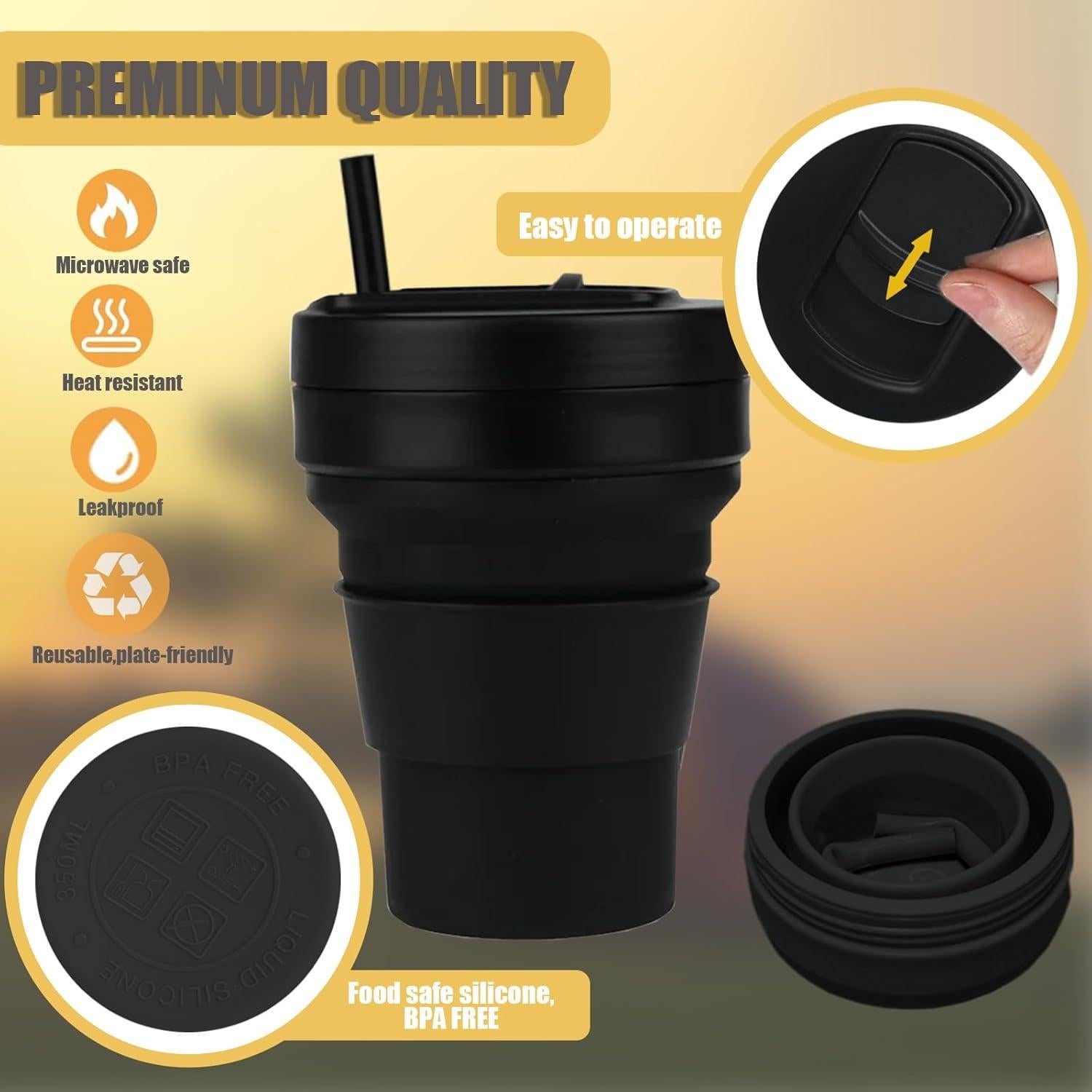 Taza de viaje colapsable Venwalk 350ml silicona negra