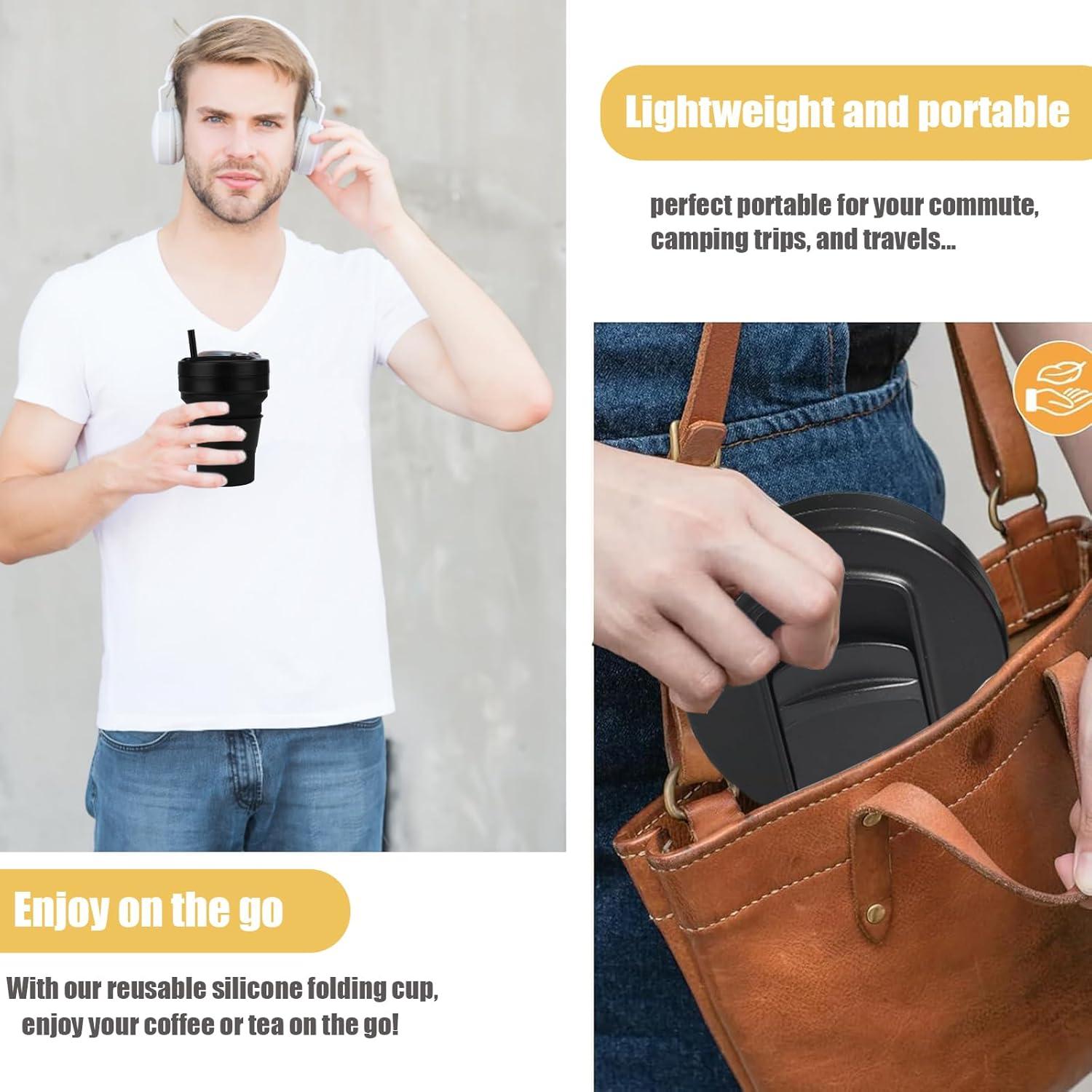 Taza de viaje colapsable Venwalk 350ml silicona negra