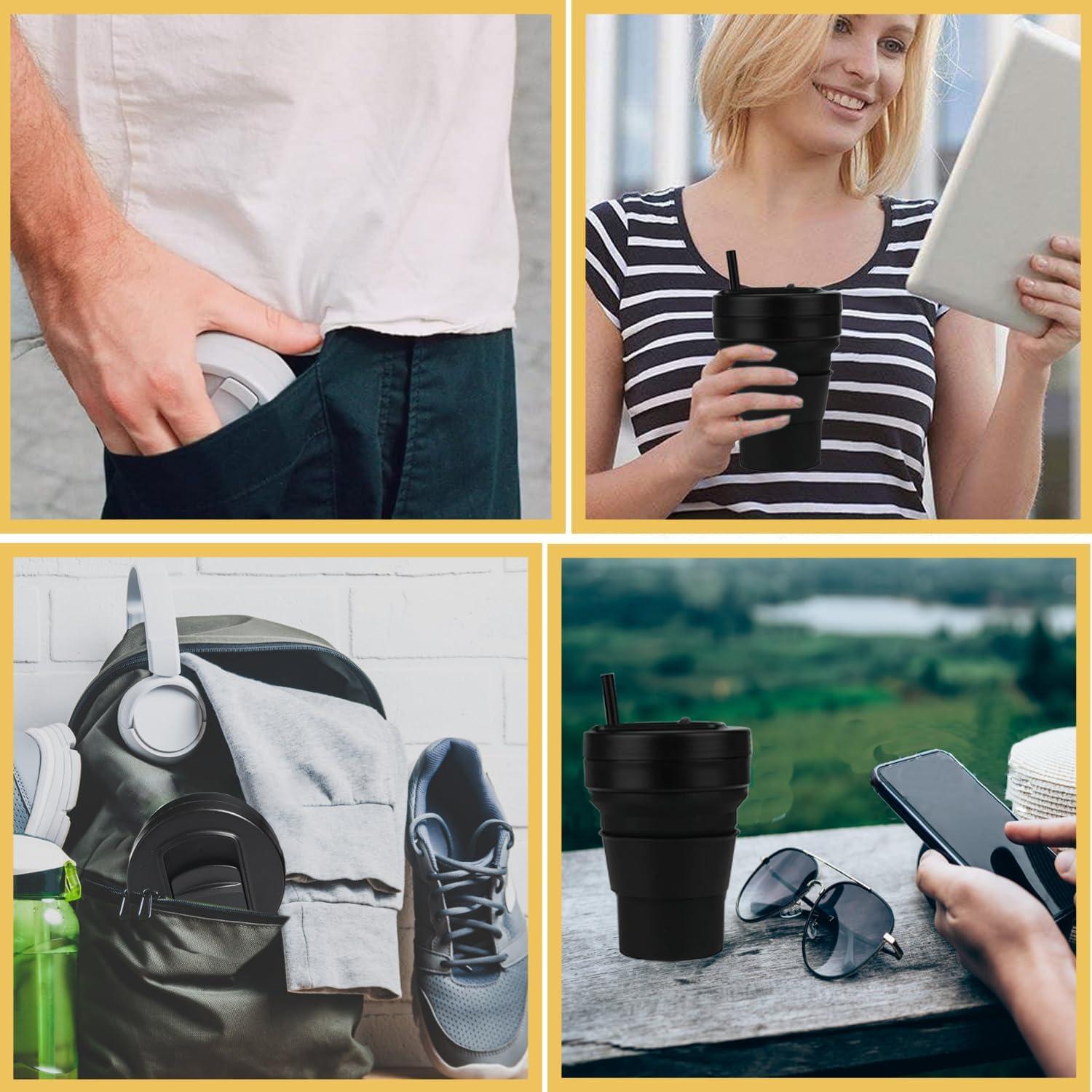 Taza de viaje colapsable Venwalk 350ml silicona negra