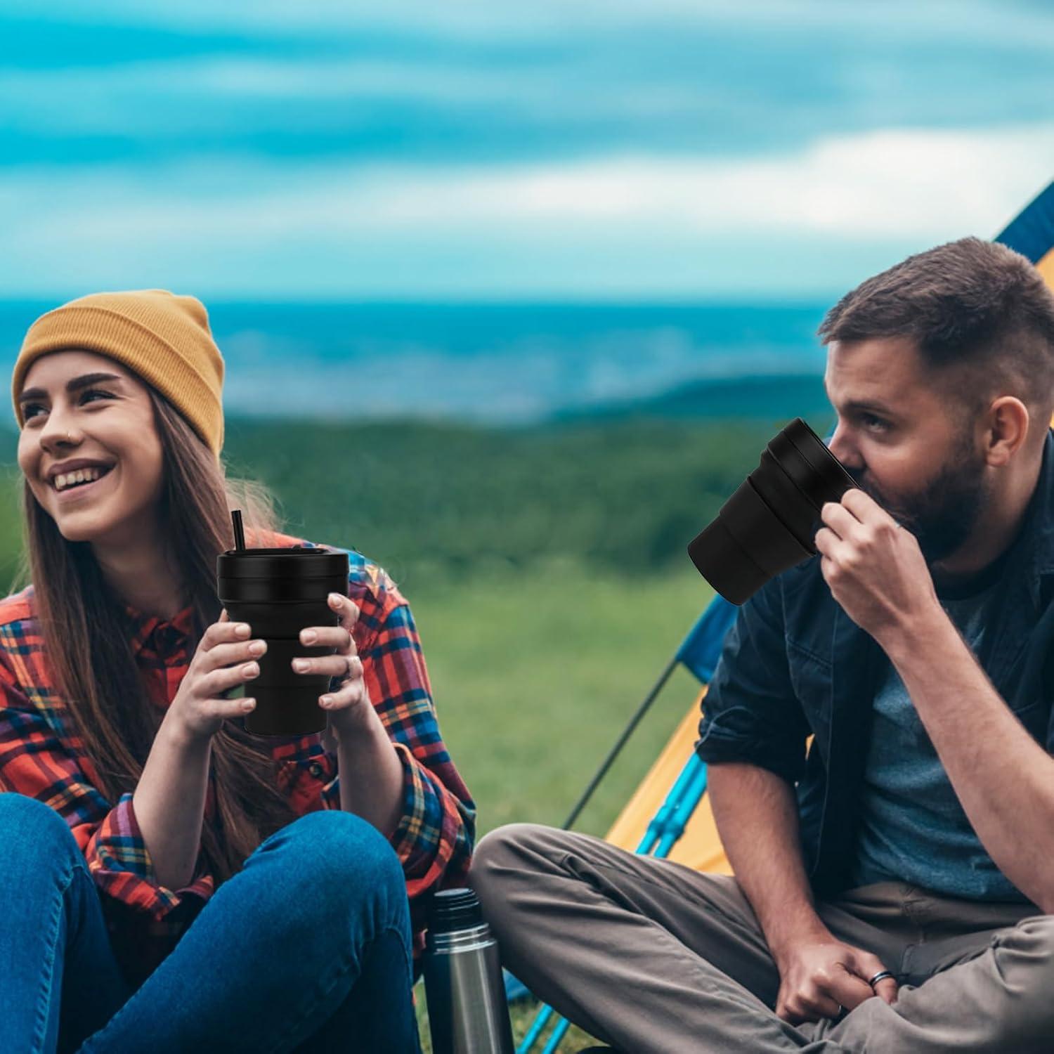 Taza de viaje colapsable Venwalk 350ml silicona negra