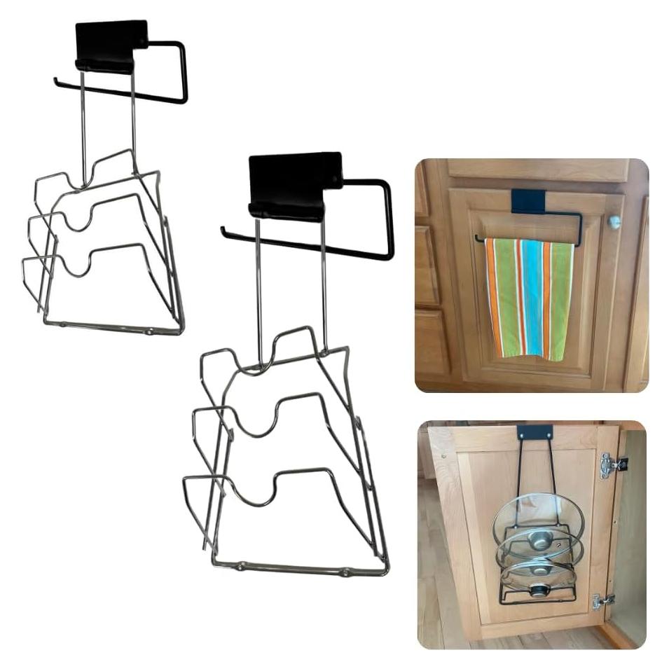 Organizador de Tapas de Olla Evelots 2 en 1 Negro - Estante de Puerta