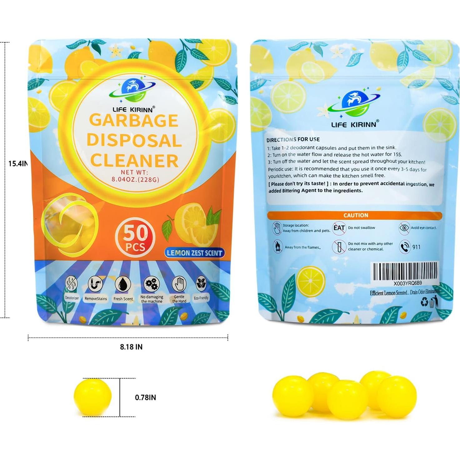 Ambientador para triturador de basura LIFE KIRINN 50 gotas limón