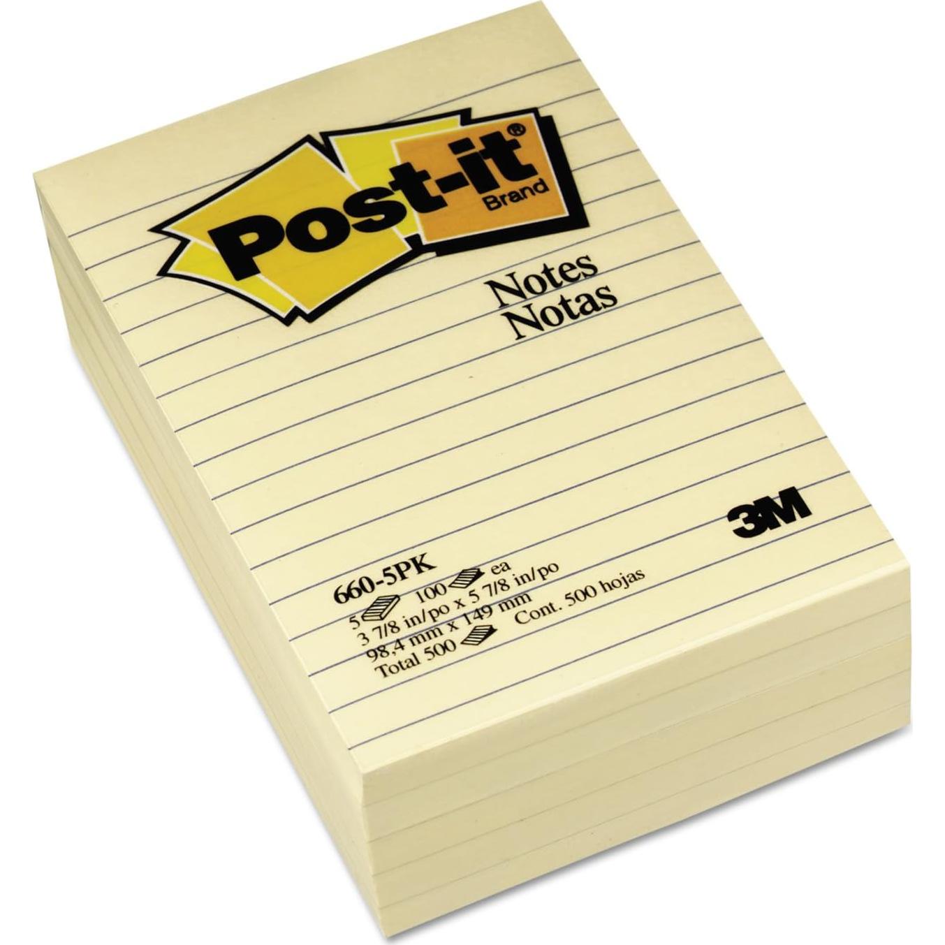 Notas Post-it Amarillo Canario 10.16x15.24 cm 5 Blocs 100 Hojas