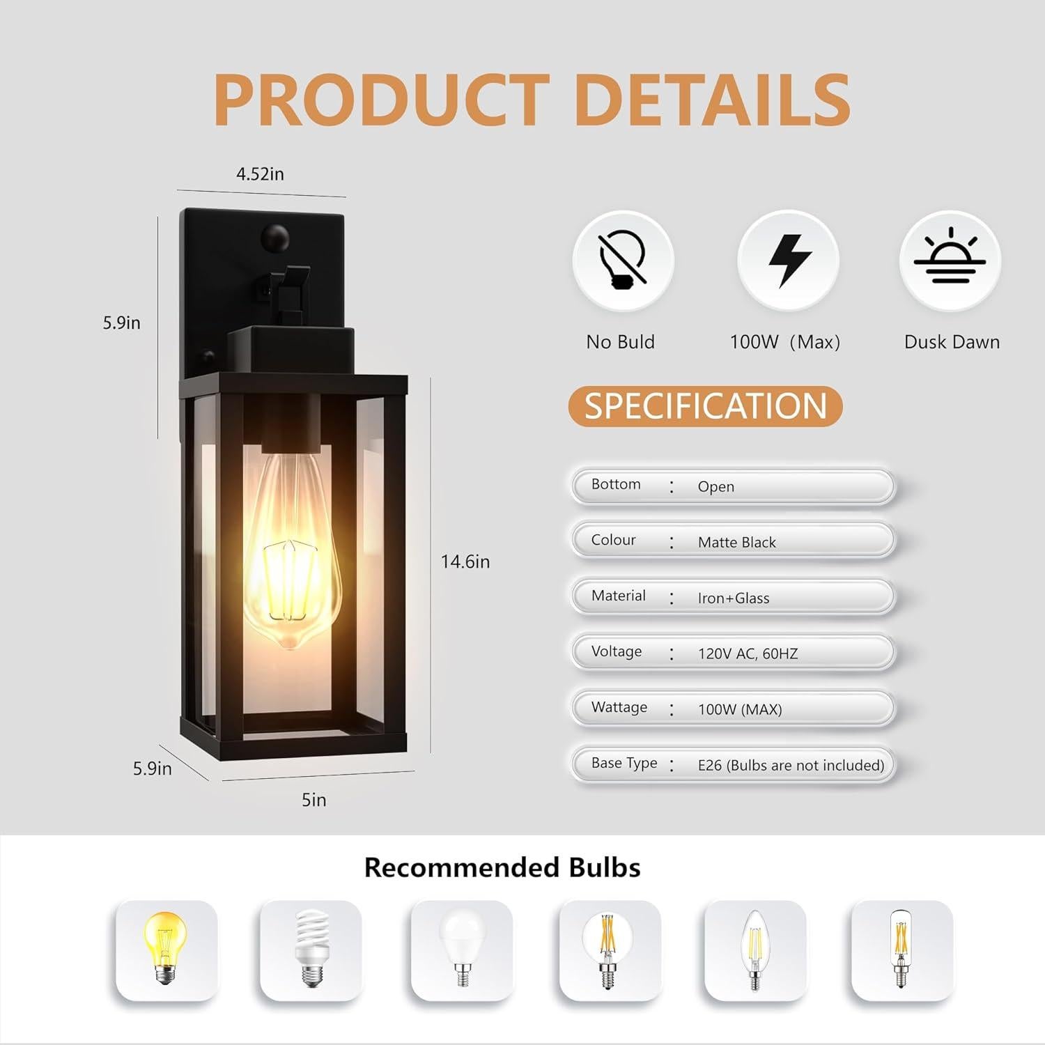 Lámpara de Pared Exterior Kainozoic con Sensor de Movimiento 37cm