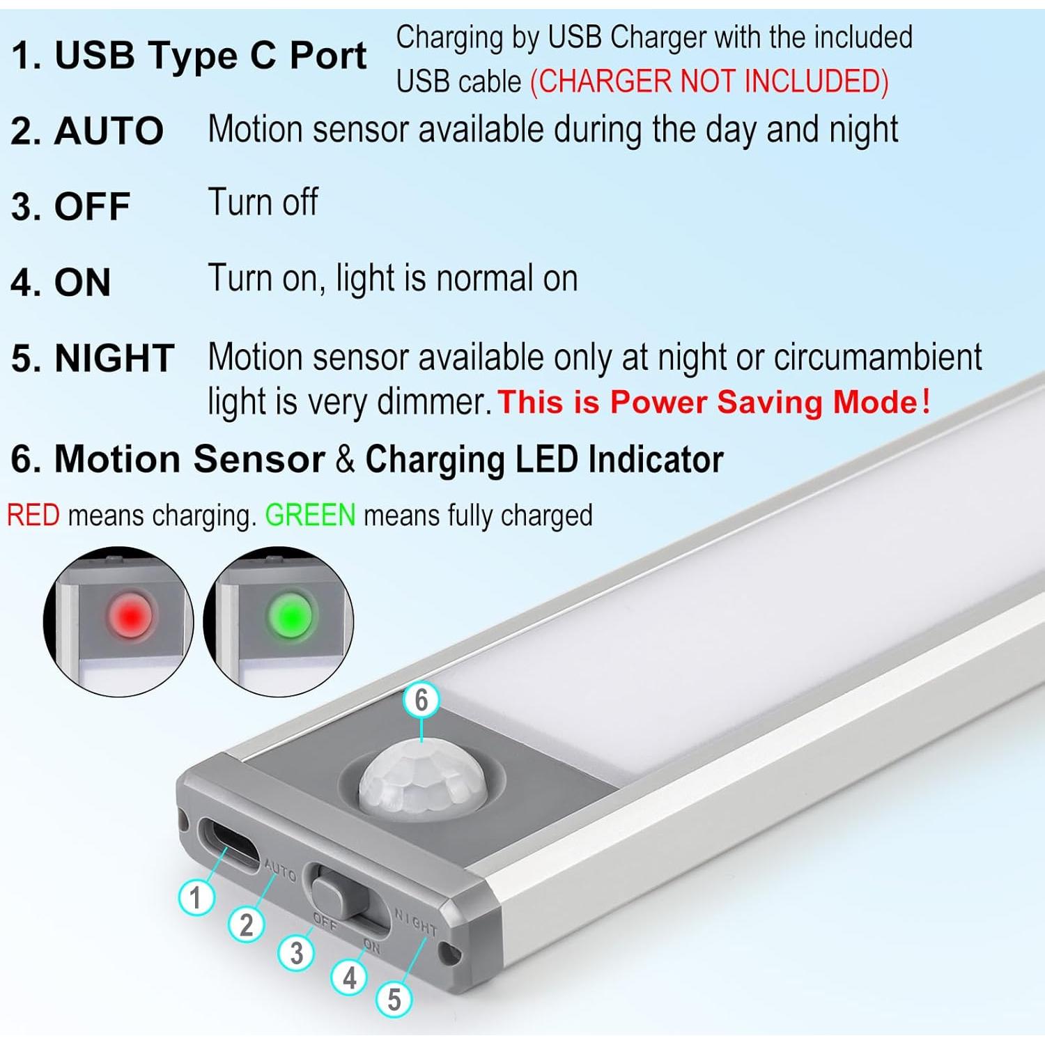 Luz Nocturna LED Recargable con Sensor de Movimiento LD40