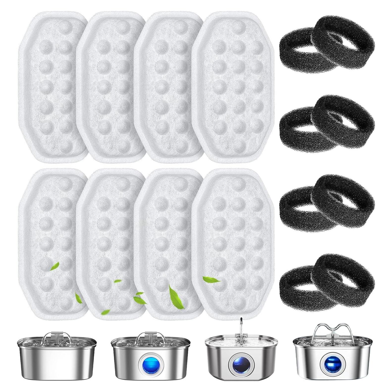 16 Filtros y Esponjas para Fuente de Agua Gatos WEIKEY 3.2L