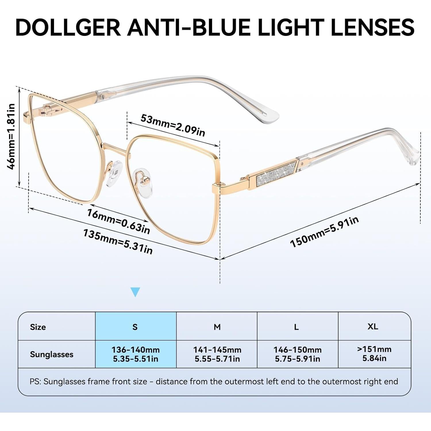 Gafas de luz azul Dollger para mujer, ojo de gato doradas