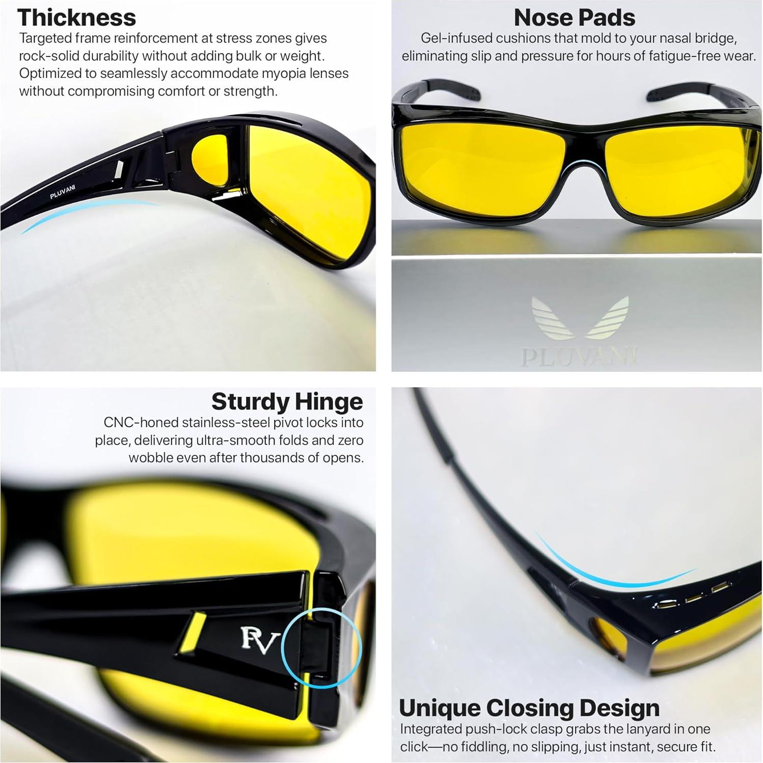 Gafas de Conducción Nocturna PLUVANI - Lentes Amarillos Polarizados