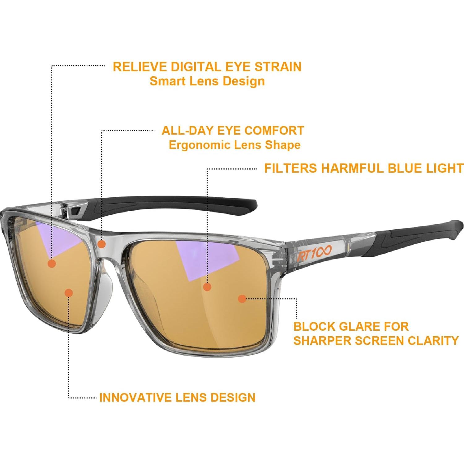 Gafas de Computadora RT100 con Lentes Amarillos Anti Fatiga