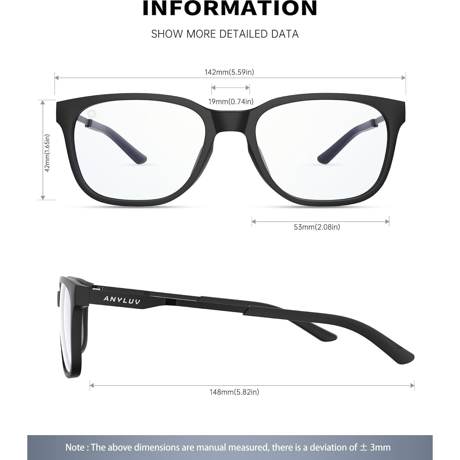 Gafas de luz azul ANYLUV para hombres, modelo 114, negro mate
