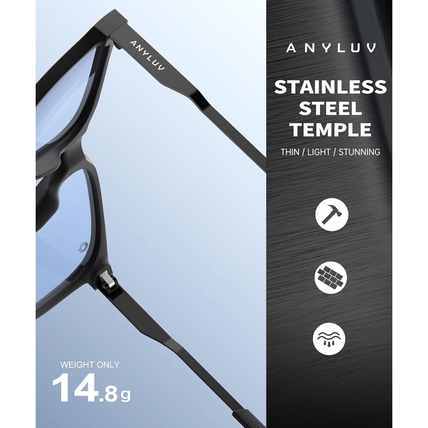 Gafas de luz azul ANYLUV para hombres, modelo 114, negro mate