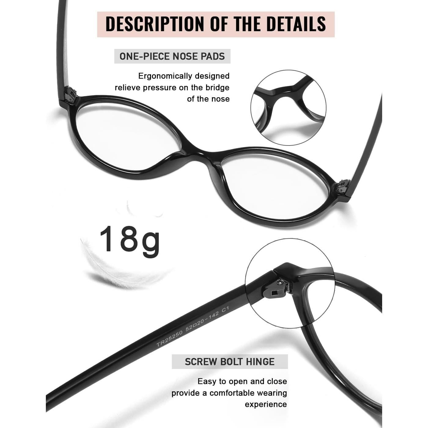 Gafas Ovaladas Anti Fatiga Ocular con Filtro Luz Azul - Negro 54mm