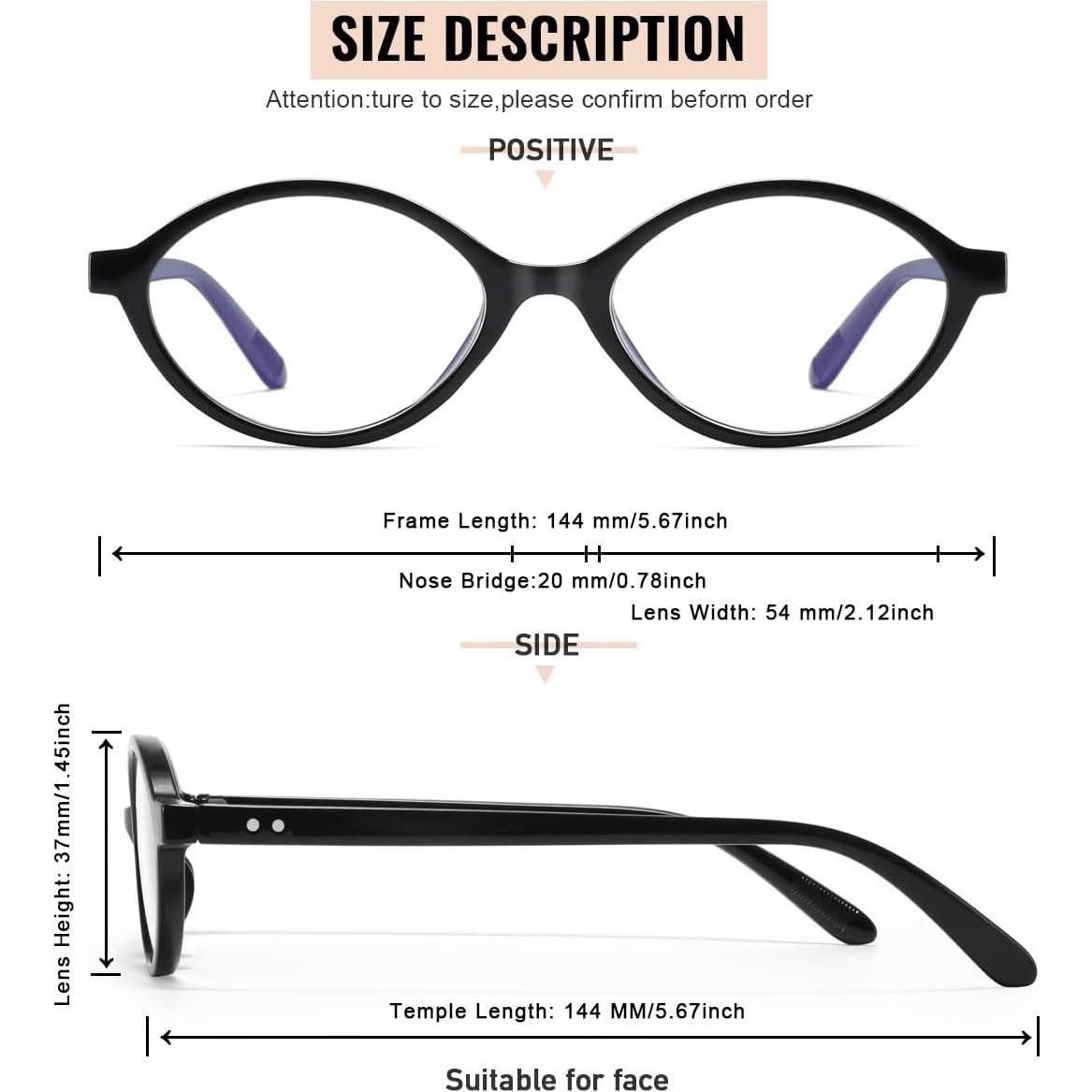 Gafas Ovaladas Anti Fatiga Ocular con Filtro Luz Azul - Negro 54mm