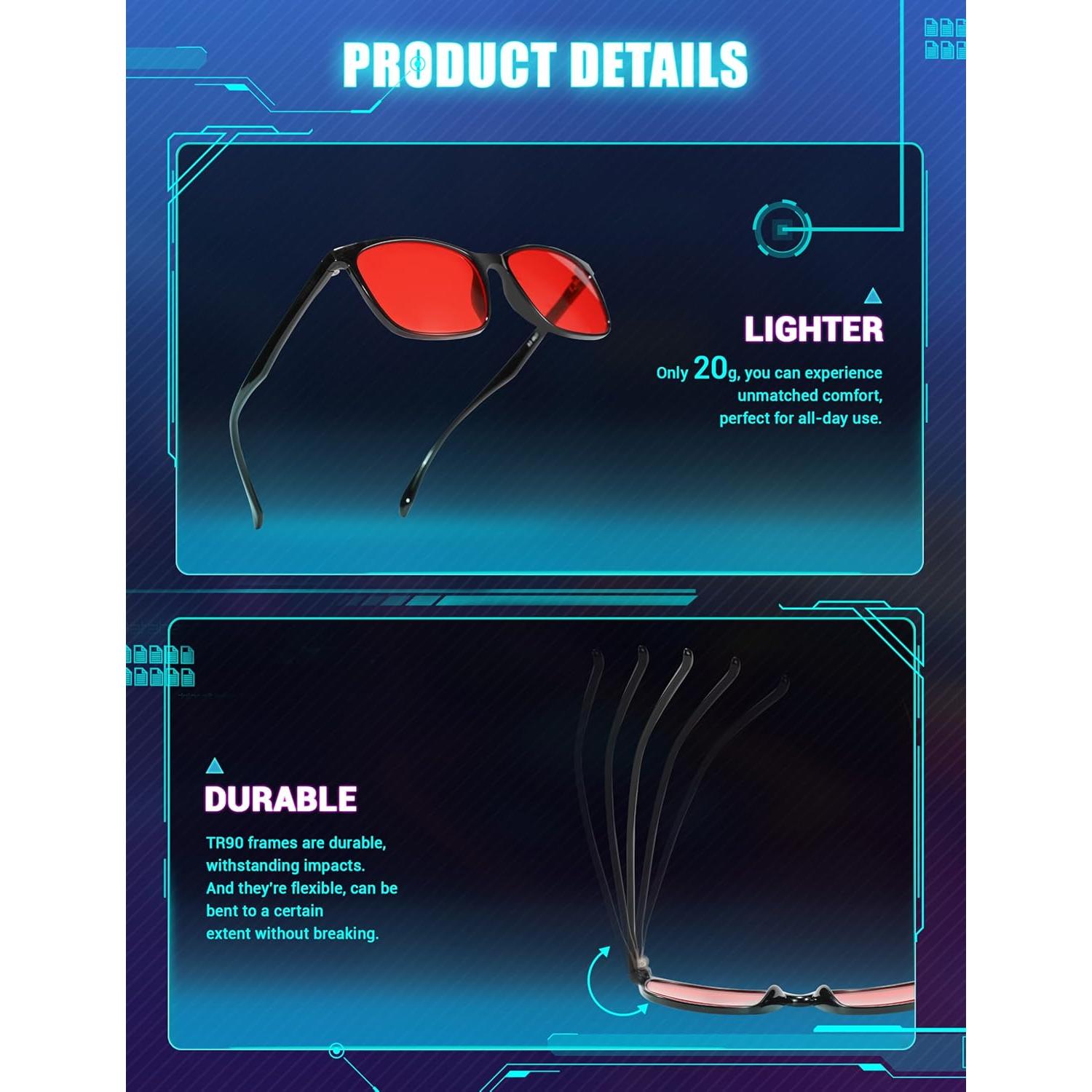 Gafas de Sueño TIJN para Bloqueo Luz Azul - Lentes Rojos