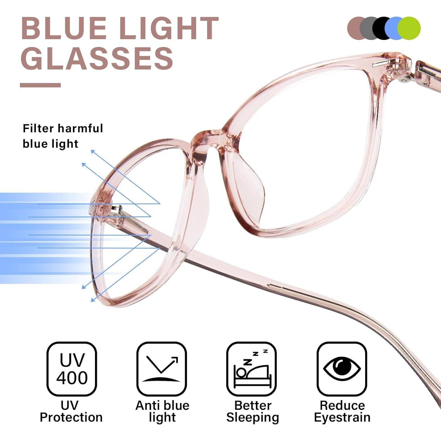 Gafas Anti Luz Azul FONHCOO TR90 Rosa Piel con Lentes Mejorados