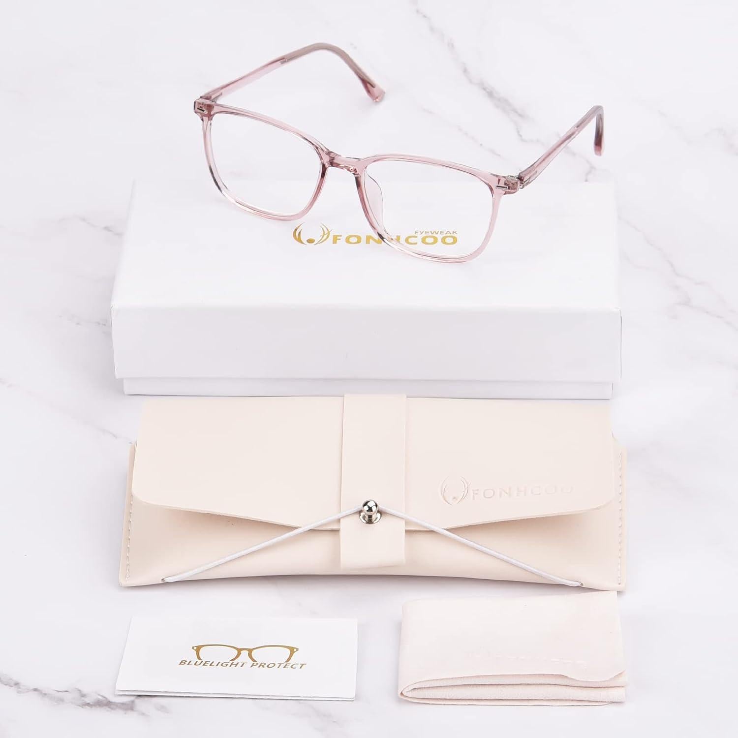 Gafas Anti Luz Azul FONHCOO TR90 Rosa Piel con Lentes Mejorados