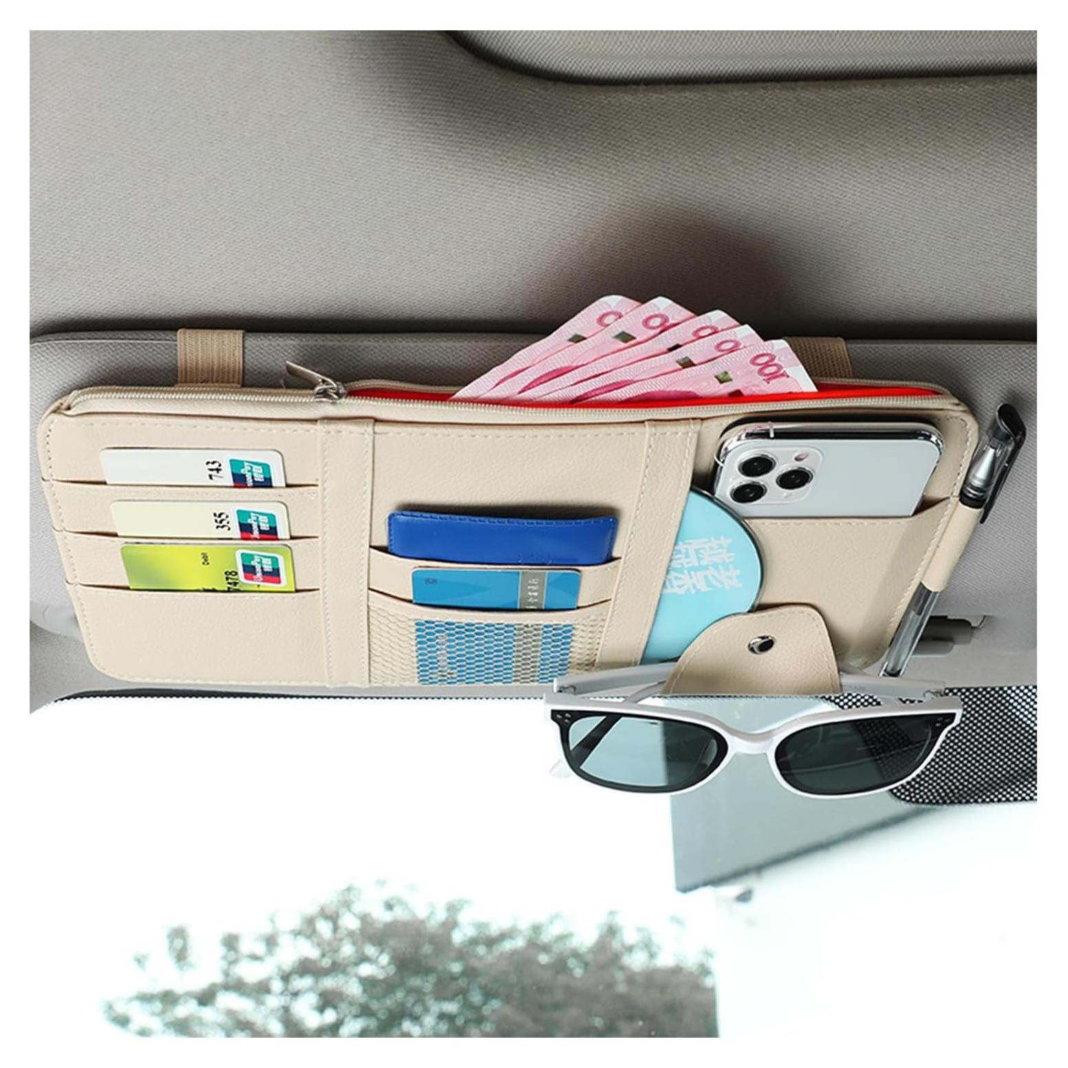 Organizador de Visera de Sol para Auto Augeny Beige - Almacenamiento PU