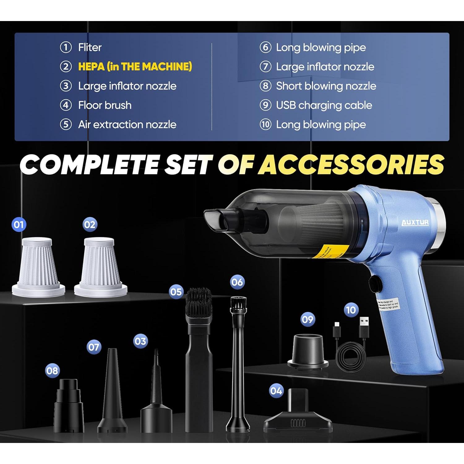 Aspiradora Portátil Inalámbrica AUXTUR 120W HEPA 200ml