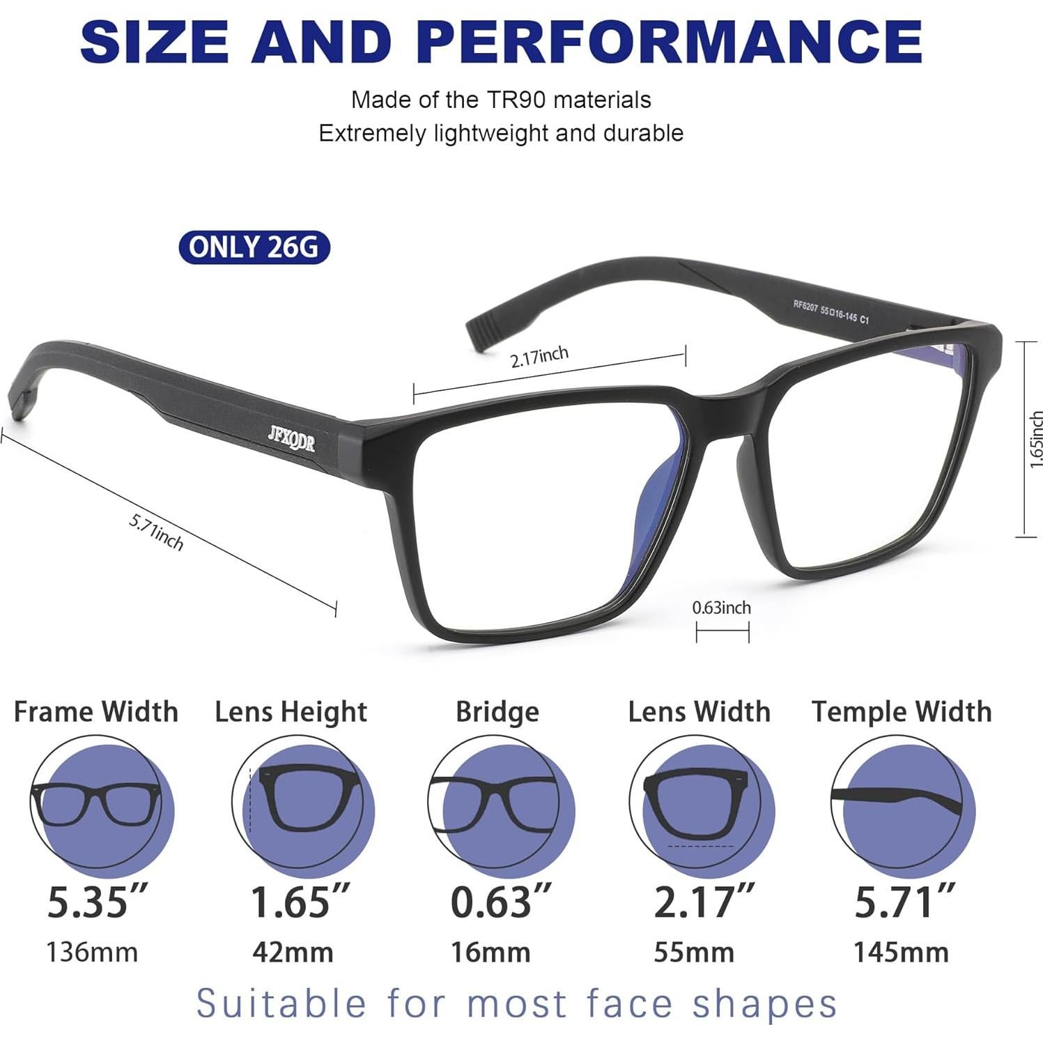 Gafas bloqueadoras de luz azul JFXQDR RF6207 para hombres - Negro