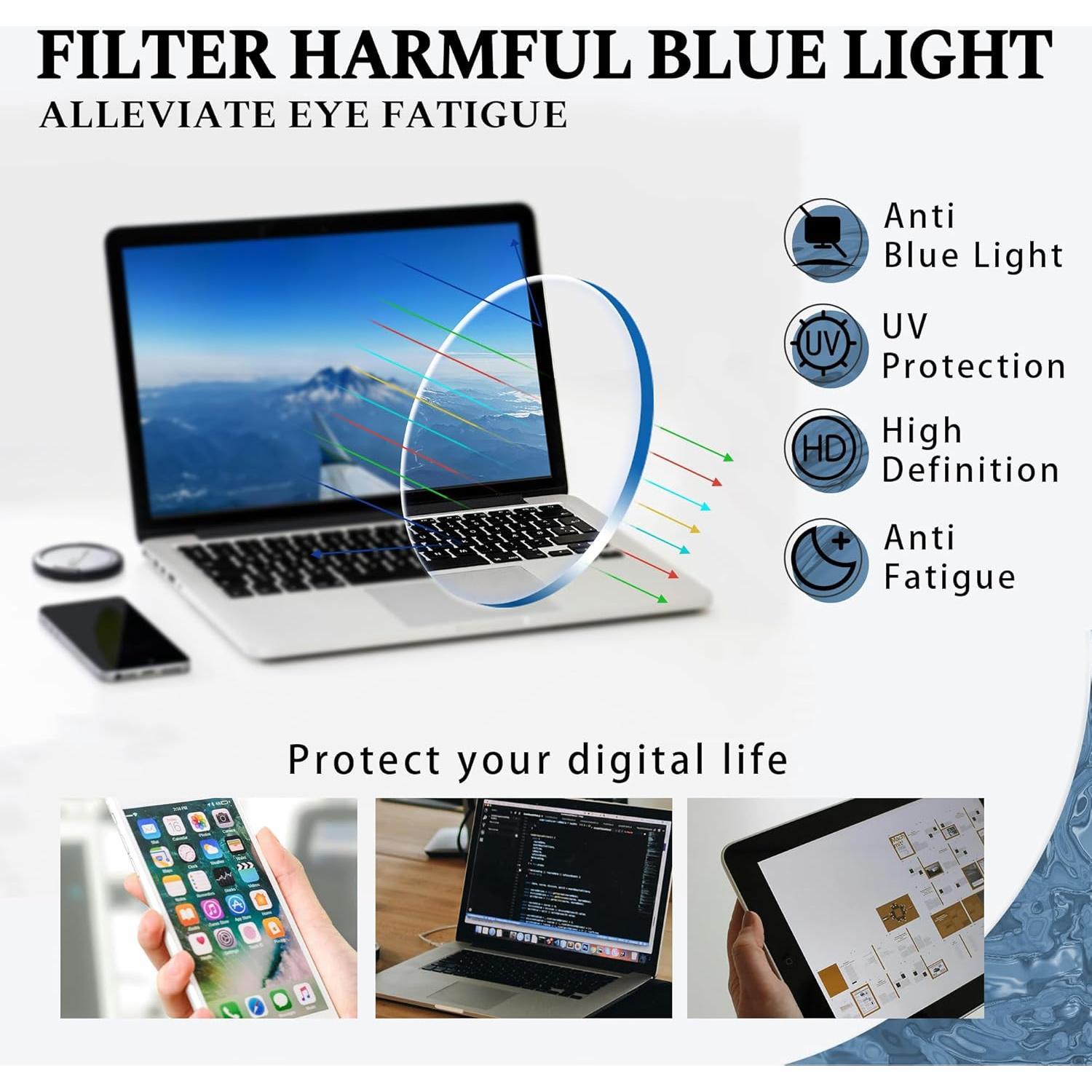 Gafas bloqueadoras de luz azul JFXQDR RF6207 para hombres - Negro