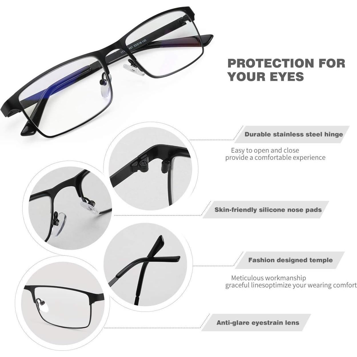 Gafas de luz azul JOO'RTI para hombres, marco de metal negro