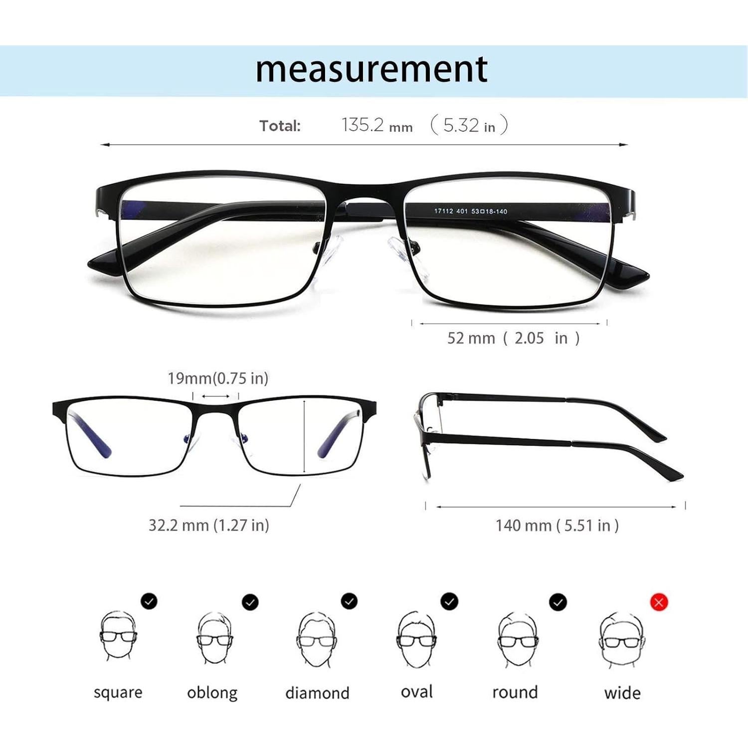 Gafas de luz azul JOO'RTI para hombres, marco de metal negro