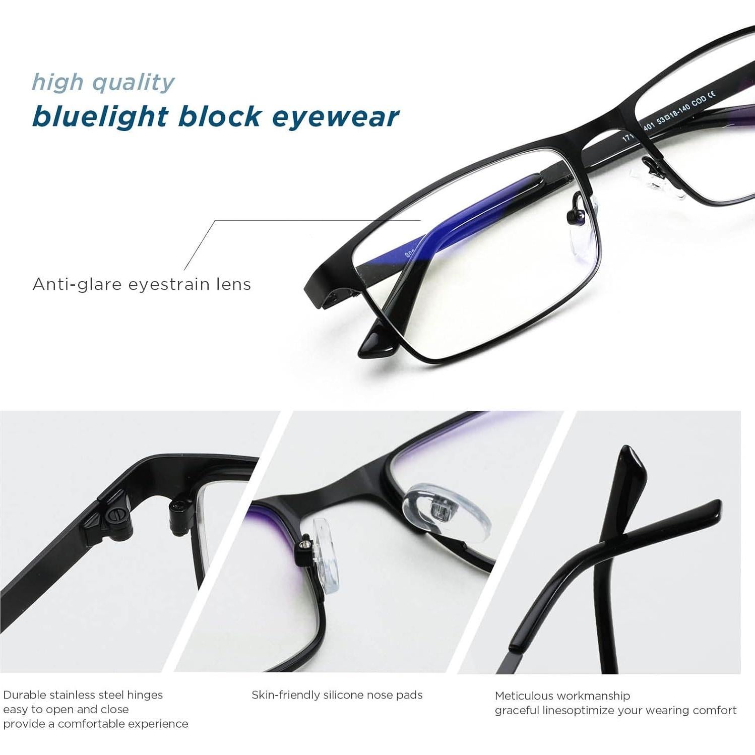 Gafas de luz azul JOO'RTI para hombres, marco de metal negro