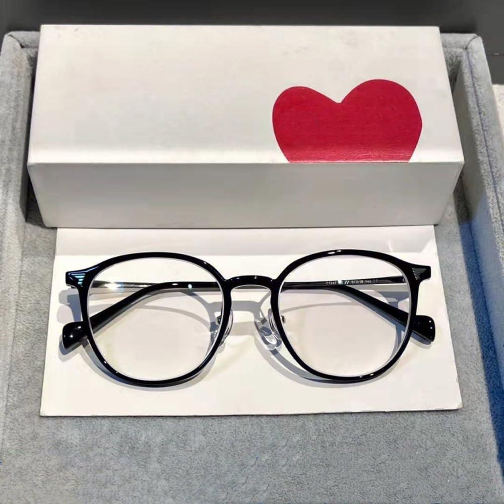 Vintage Blue Light Filter Glasses Clear Ultra-Light Frame Anti Eyestrain UV Glare Eyewear Universal Frame for Women, Bright Black