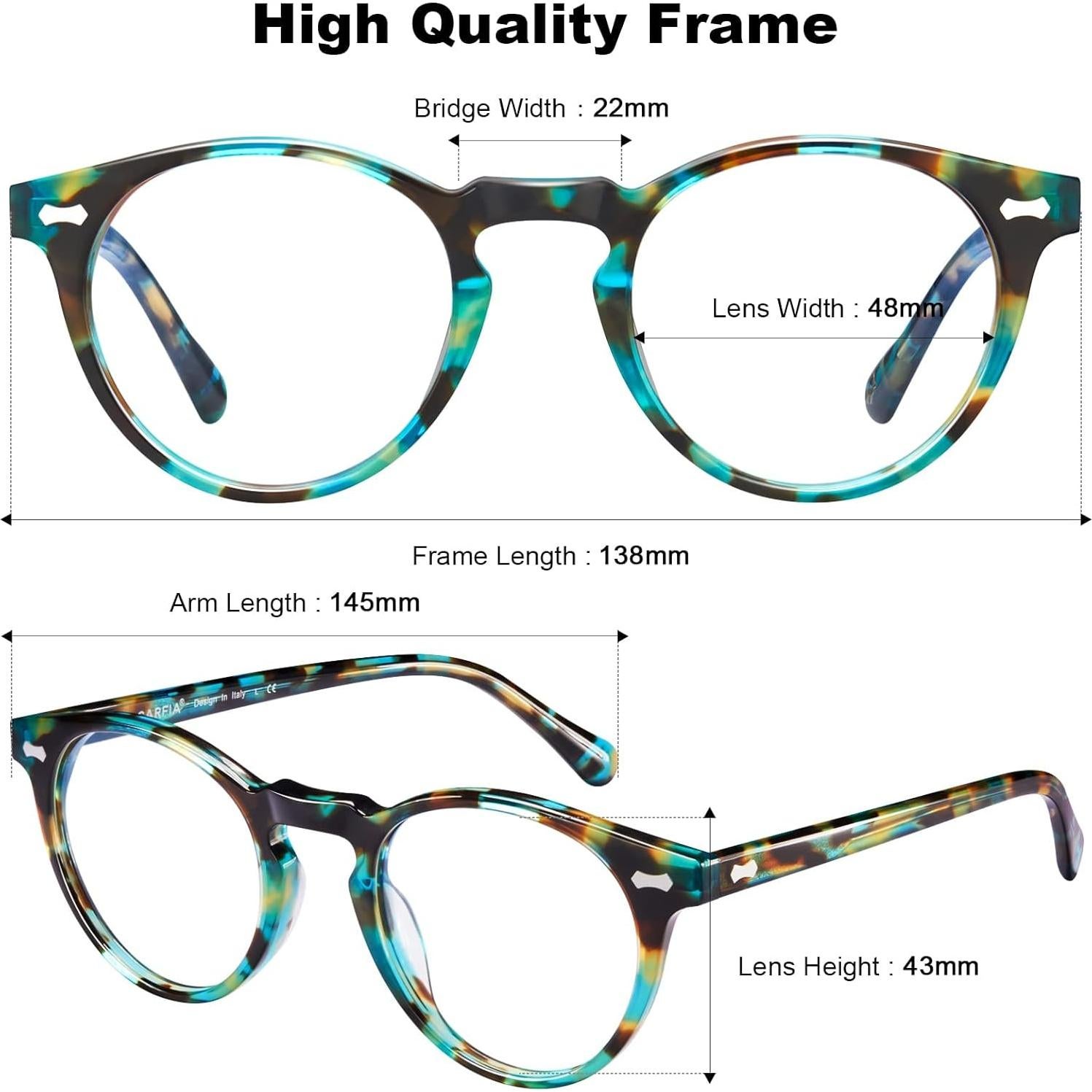 Gafas de Luz Azul CARFIA Redondas Acetato UV400 Mujeres