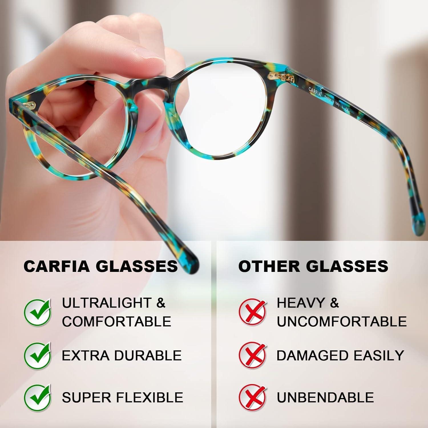 Gafas de Luz Azul CARFIA Redondas Acetato UV400 Mujeres