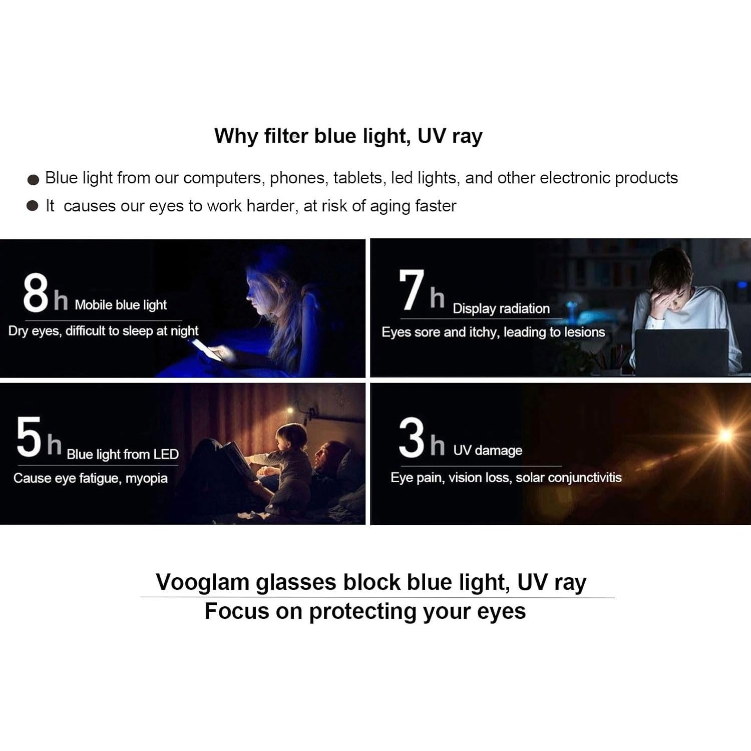 Gafas Cateye VOOGLAM Azules Anti Fatiga Ocular para Mujeres