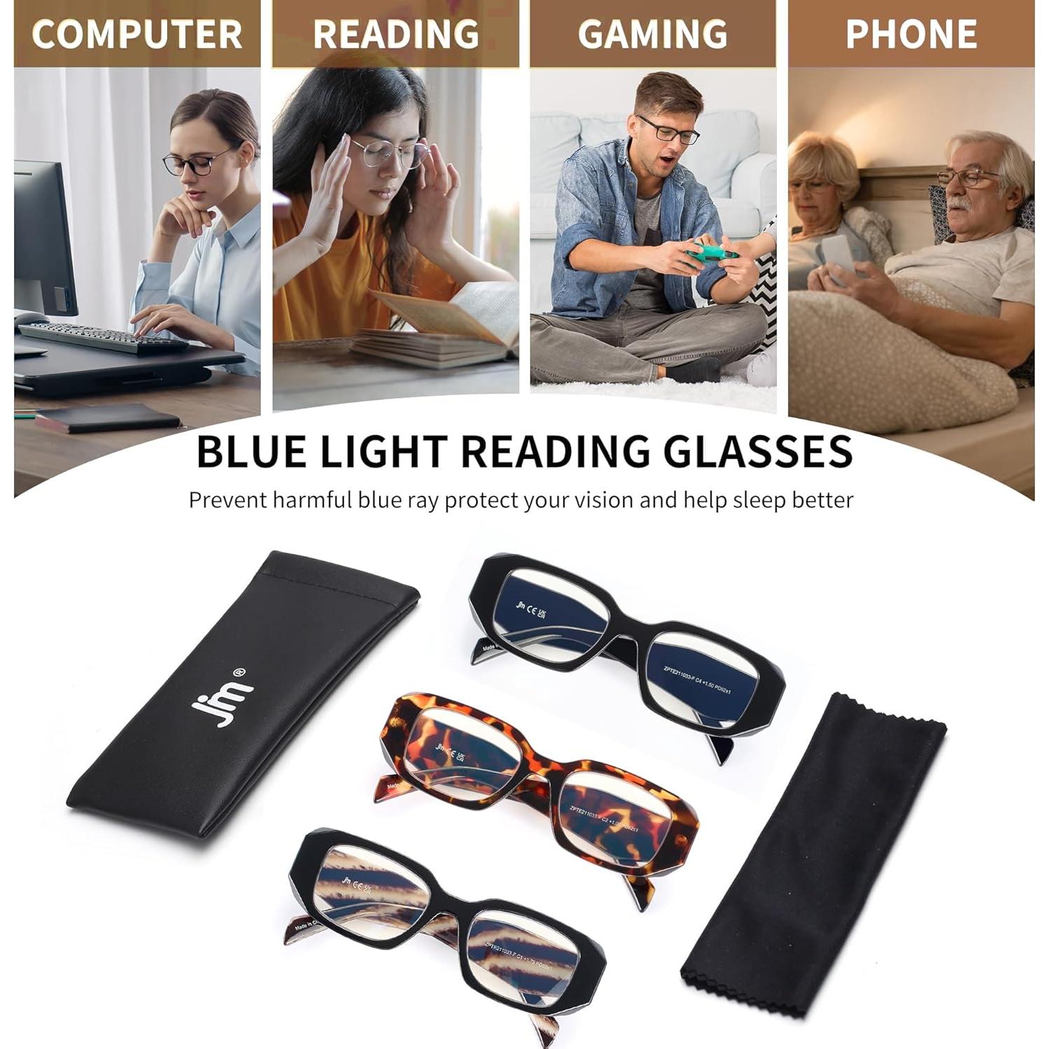 Gafas de Lectura Cuadradas JM - 3 Paquete Color Mezclado - Anti Fatiga Visual