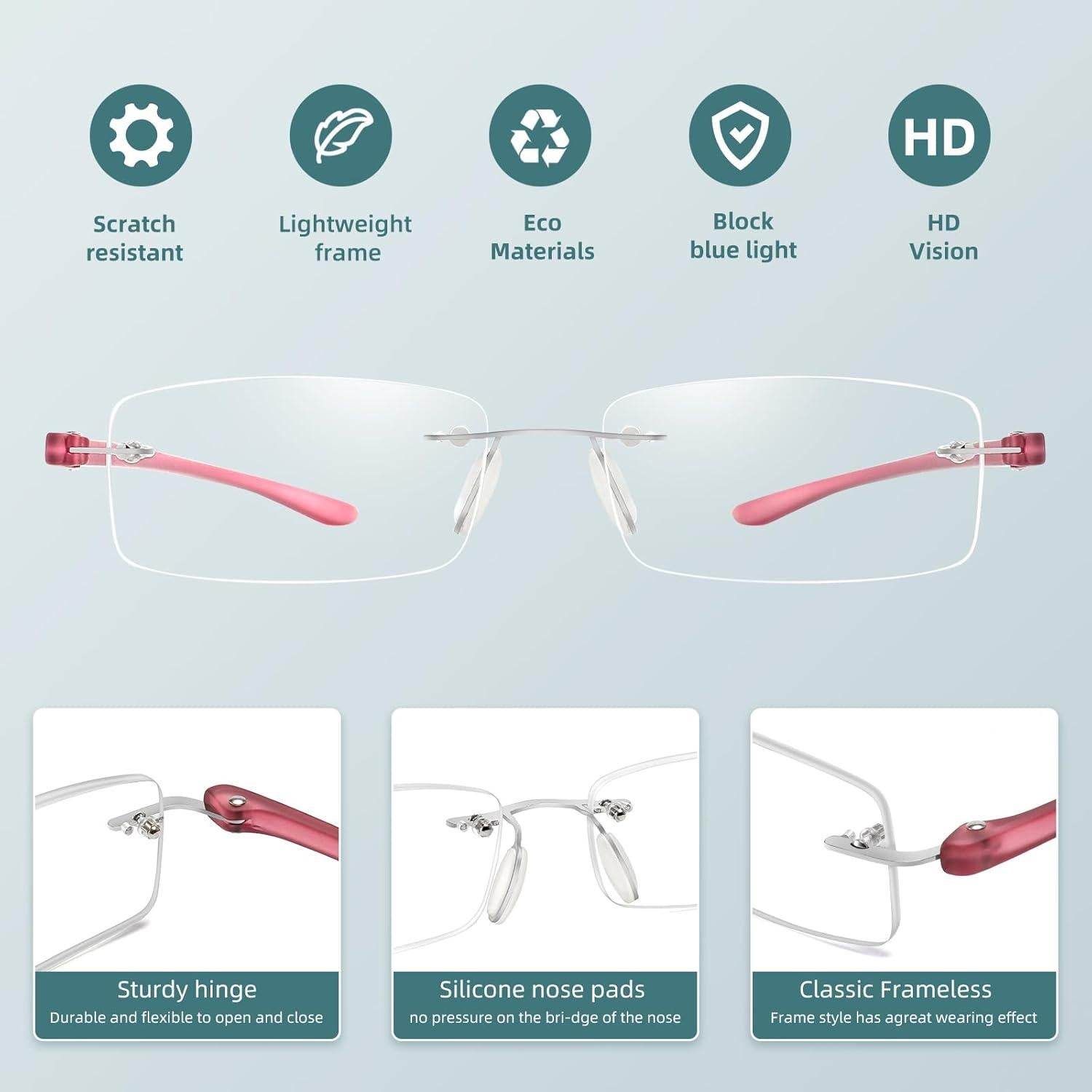 Gafas de Lectura Sin Marco Anti-Luz Azul TR90 2.25 Dioptrías