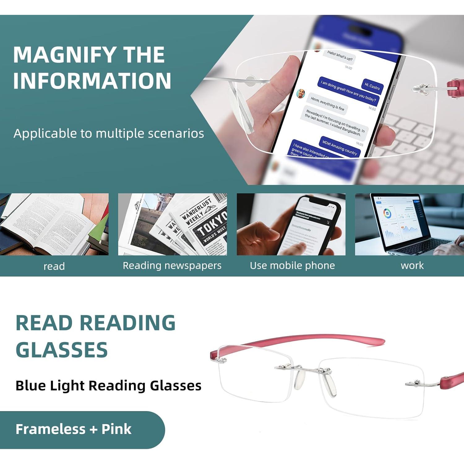 Gafas de Lectura Sin Marco Anti-Luz Azul TR90 2.25 Dioptrías