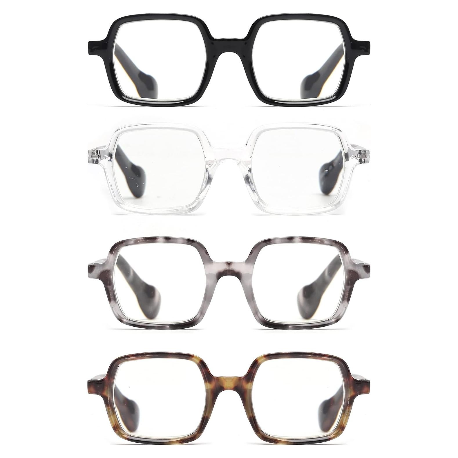 Gafas de Lectura Cuadradas JM 4 Paquete Bloqueo Luz Azul 1.25x