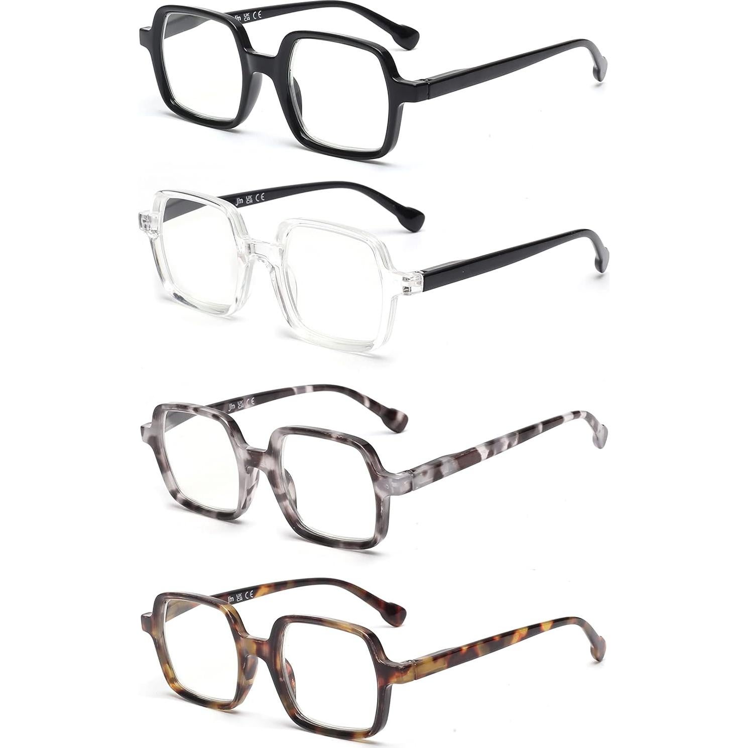 Gafas de Lectura Cuadradas JM 4 Paquete Bloqueo Luz Azul 1.25x