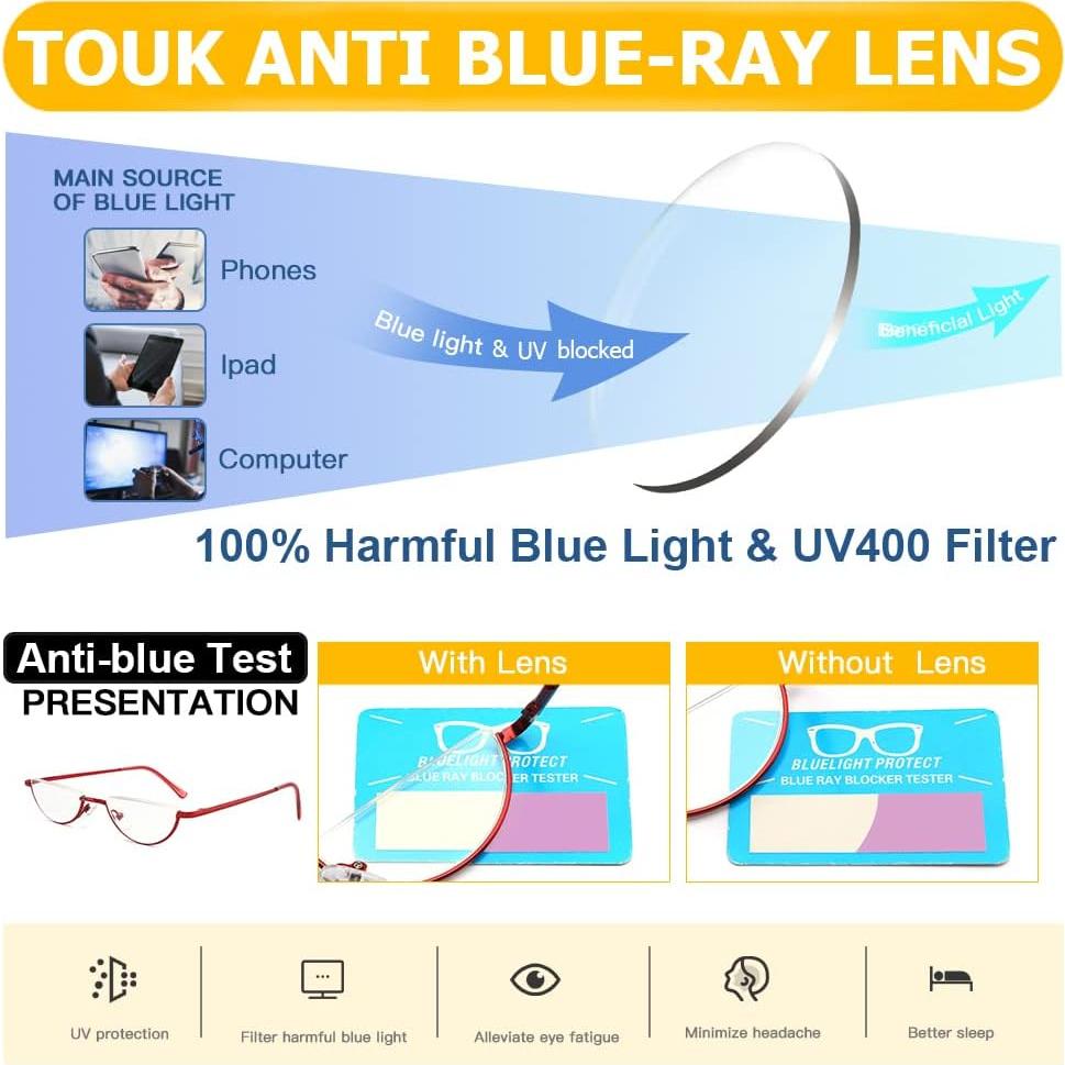 Gafas de lectura TOUK media montura anti luz azul UV400 3 pcs