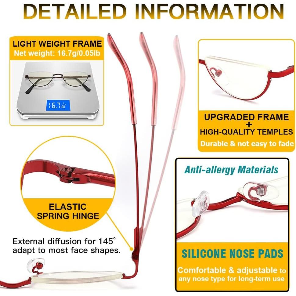 Gafas de lectura TOUK media montura anti luz azul UV400 3 pcs