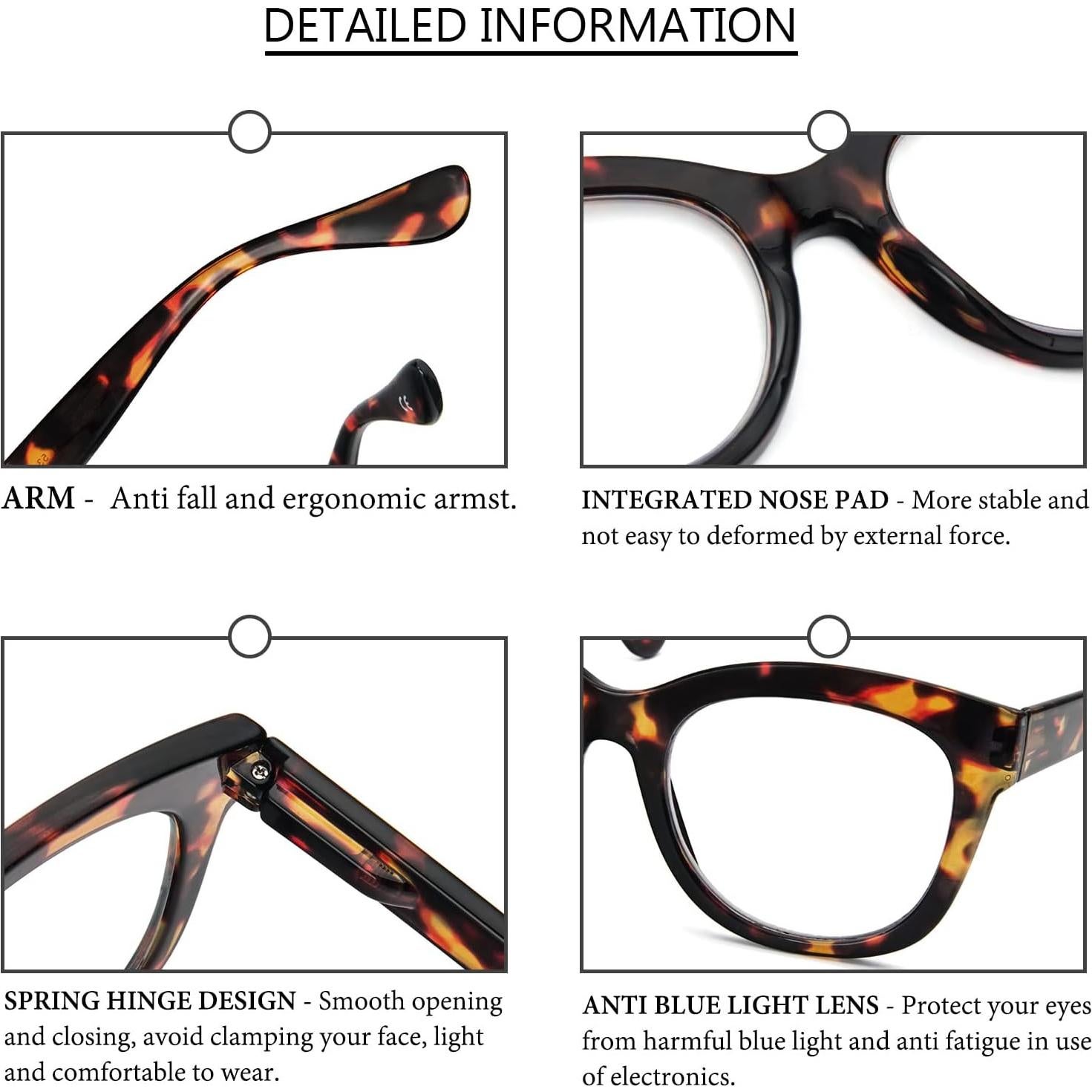 Gafas de lectura PRTCSLWD para mujeres, paquete de 4, filtro luz azul