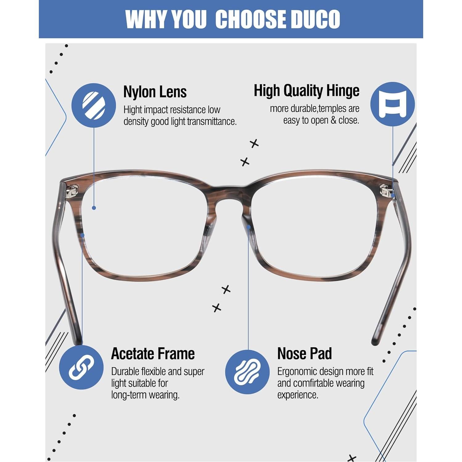 Gafas de Bloqueo de Luz Azul DUCO 8302 Retro Cuadradas Marrón