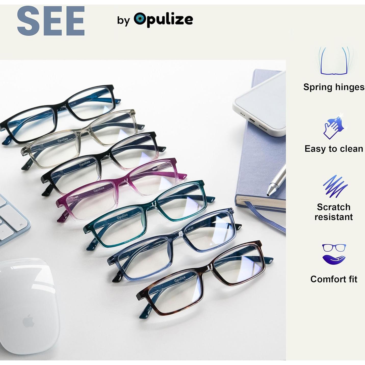 Gafas bloqueadoras de luz azul Opulize SEE unisex, marco estrecho, 2 unidades