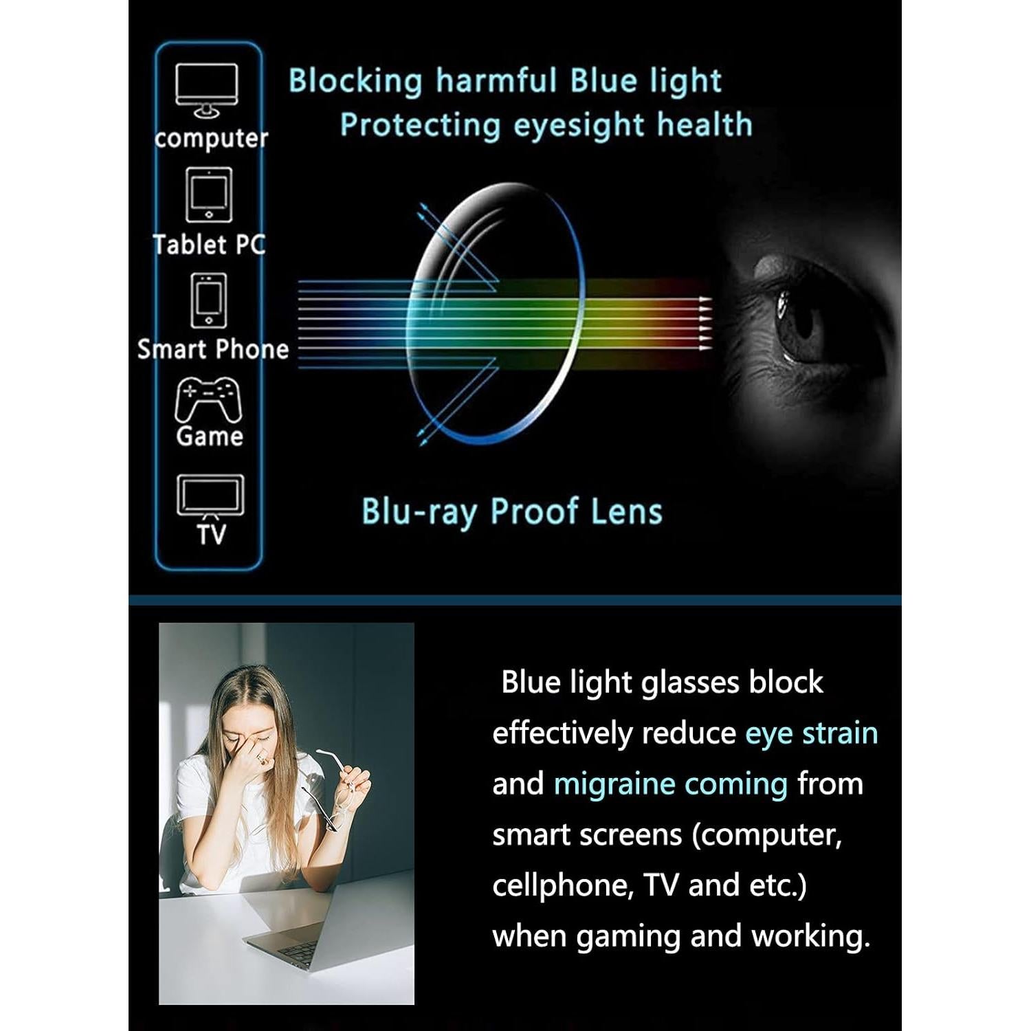 Gafas bloqueadoras de luz azul unisex A3 Negro Mate 52mm