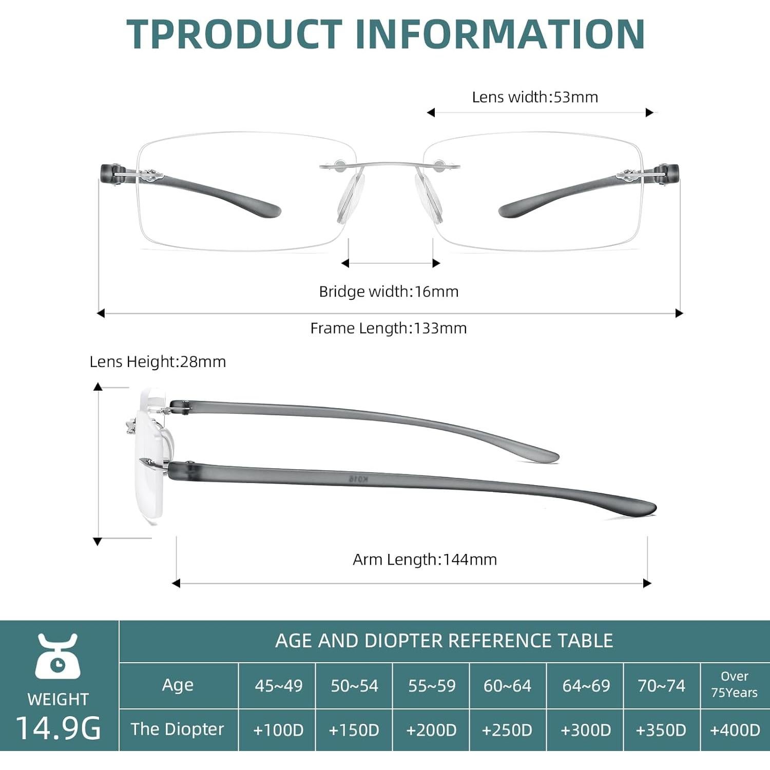 Gafas de lectura sin marco Bhight 1.75 con filtro luz azul