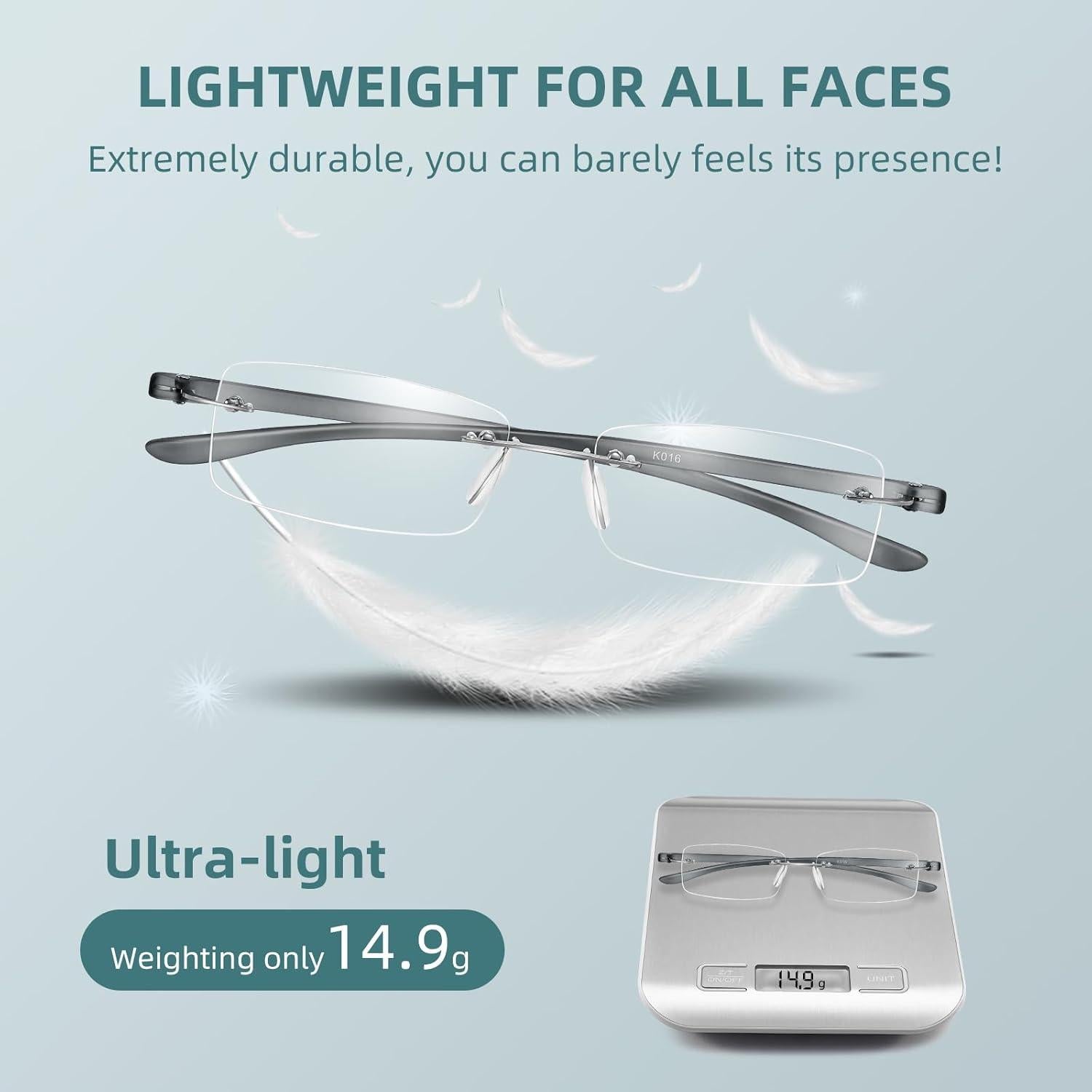 Gafas de lectura sin marco Bhight 1.75 con filtro luz azul