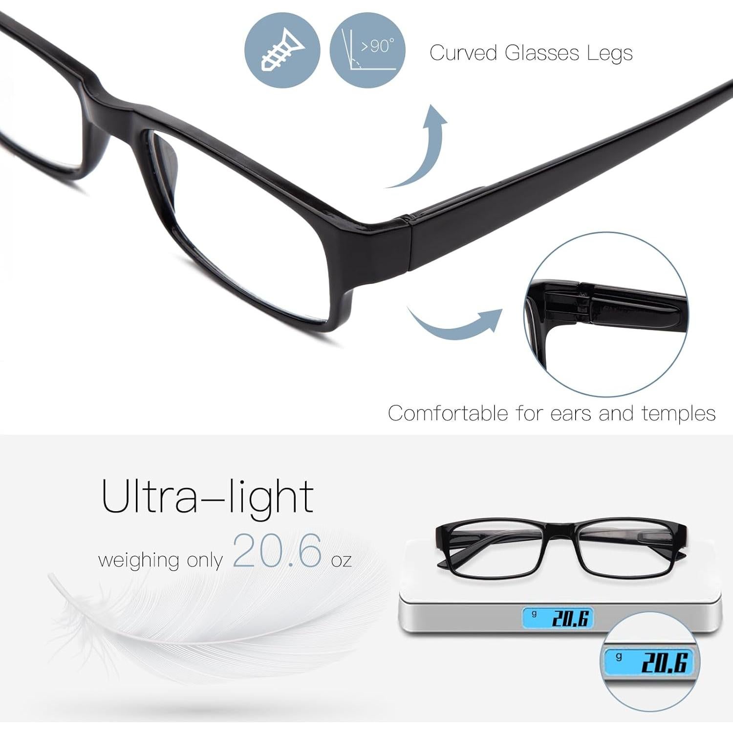 Gafas de lectura ligeras con bloqueo de luz azul - 3.5x - Negro